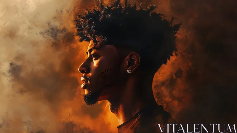 Silhouetted male profile against glowing abstract haze.