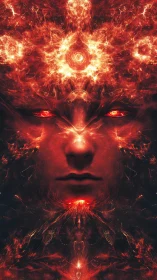 Symmetric fiery visage with central energy formations.