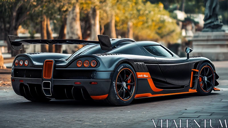 Carbon comet hypercar ignites quiet city streets at dusk.