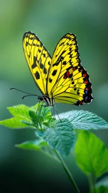 Yellow butterfly in macro profile reveals detailed wing pattern