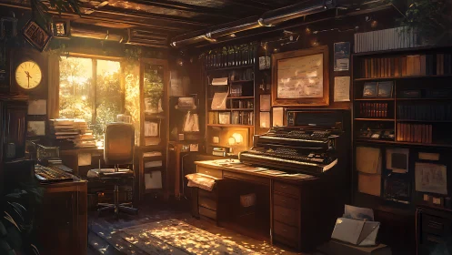 Digital painting of sunlit vintage study with archival detail.