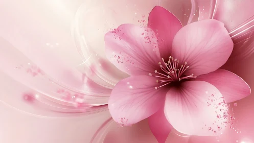 Pink Floral Digital Illustration with Particle Effects.