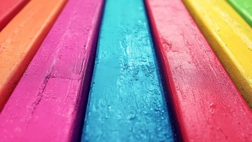 Macro closeup of wet multicolored painted wooden planks aligned