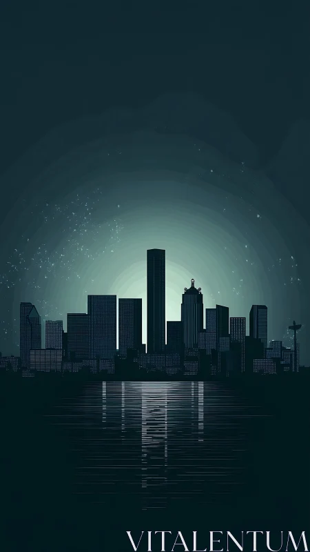 Midnight towers quietly hum around a neon lunar halo