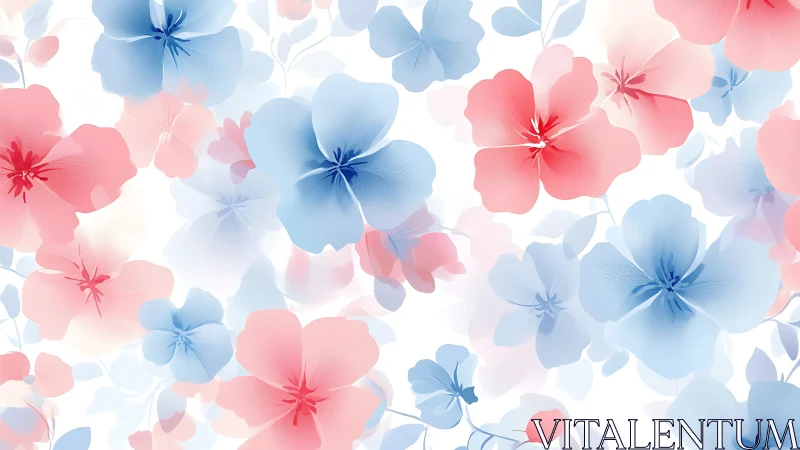 Gradient-Rendered Floral Composition with Pink and Blue Blooms