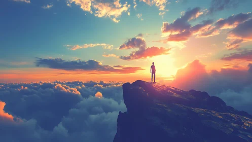 Sunrise solitude above the clouds on a quiet mountain ridge.