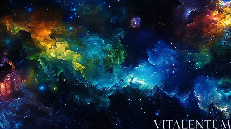 Prismatic nebula currents swirl like cosmic watercolor storms