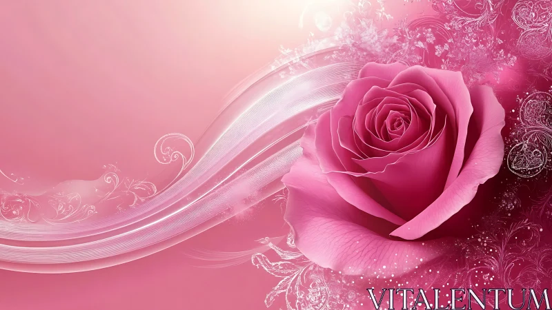 Pink Rose with Flowing Ornamental Background.