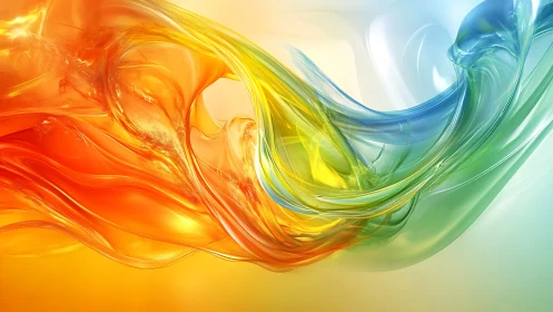 Multicolored translucent fluid ribbons on pale gradient field.