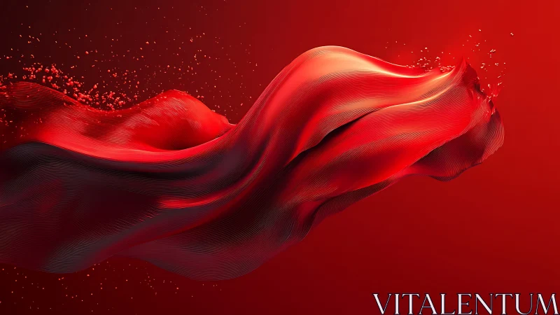 Flowing red abstract fabric form on vivid red field.