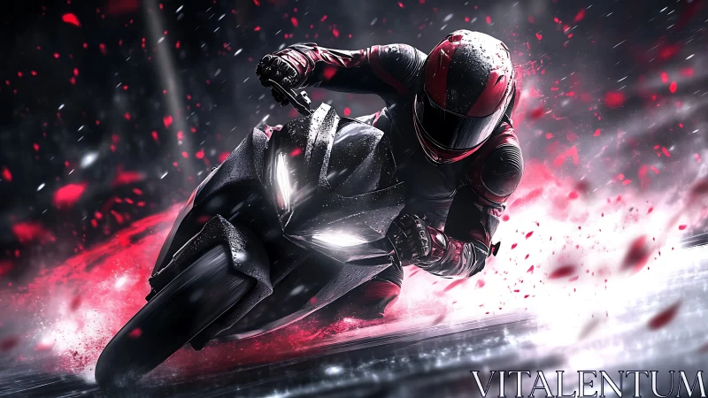 Motorcycle rider leans into a wet track turn at high speed