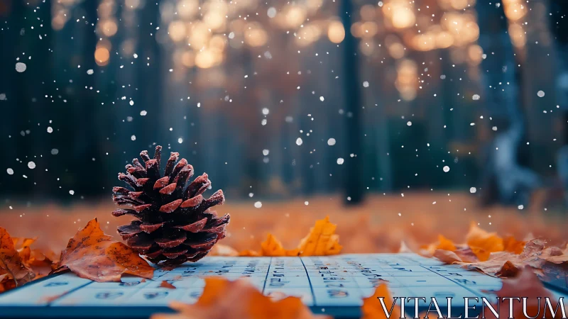 Pinecone Oracle Pauses Between Autumn Leaves and First Snow.