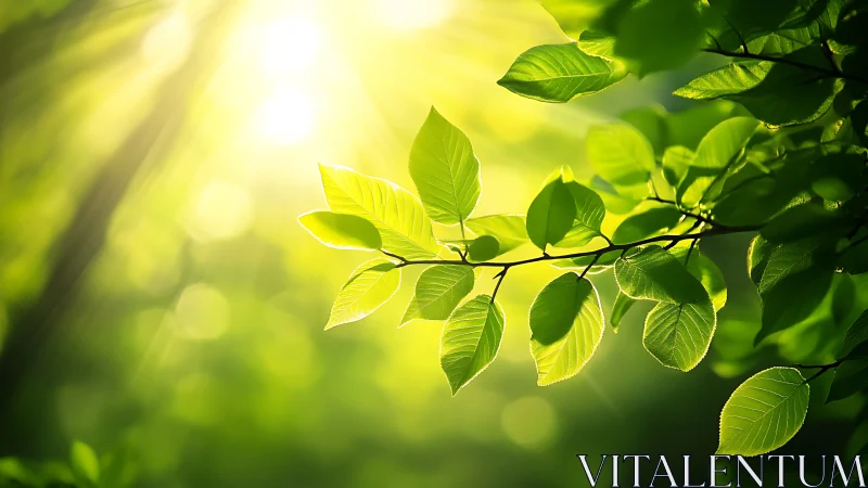 Sunlit Green Leaves Close-Up in Vibrant Natural Setting.