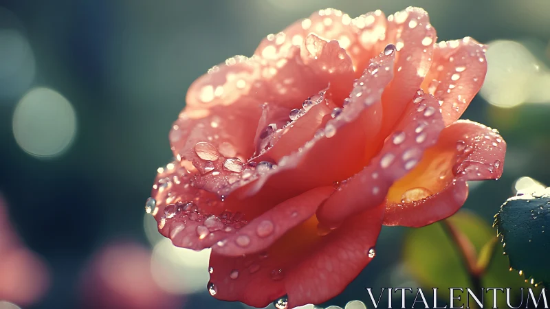 Red rose with water droplets photographed in macro detail