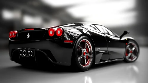 Black Ferrari sports car rendered in glossy 3D detail.