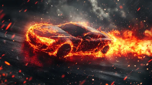 Car Engulfed in Flames with Explosive Fire Effect.