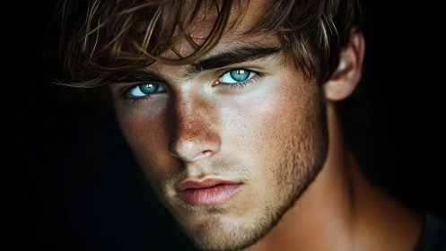 Striking blue-eyed portrait welcomes you with calm intensity