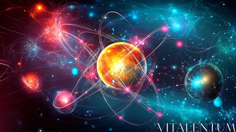 Quantum energy orbits with luminous atomic core in motion.