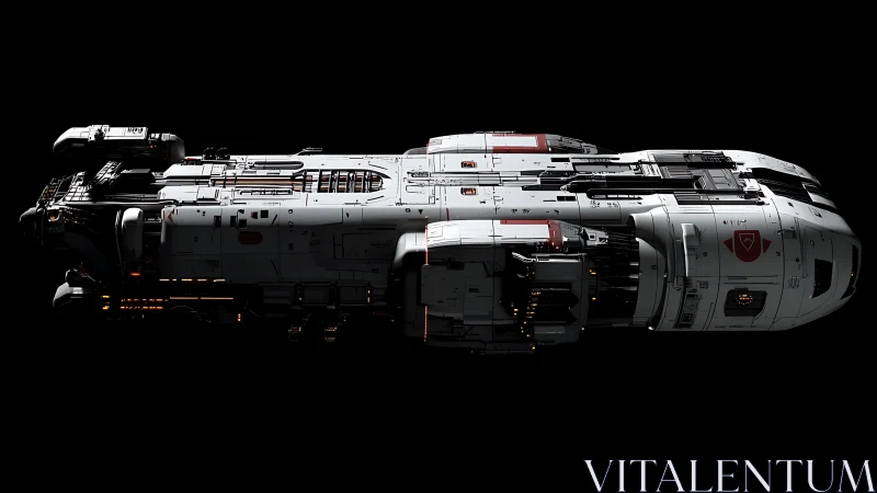 3D industrial starship profile with modular hull segmentation.