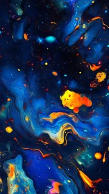 Cosmic liquid nebula swirling in vivid blues and orange.
