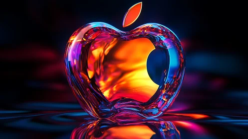 Luminous glass apple icon with molten neon core.
