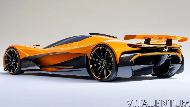 Sculpted orange hypercar with carbon diffuser and wing.