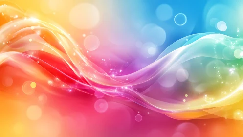 Multicolor abstract waves with bokeh light overlay background.