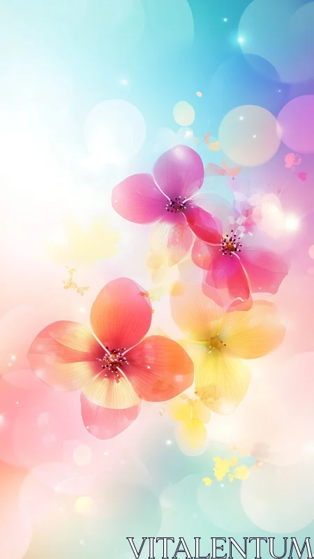 Radiant Translucent Florals with Bokeh and Pastel Gradient Ambient Light.