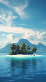 Tropical Island Paradise with Mountain Backdrop.