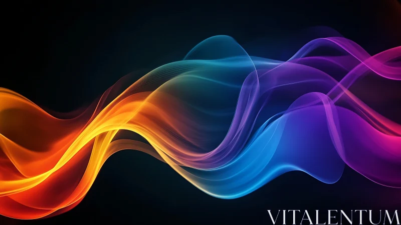 Vibrant flowing light waves over deep black gradient background.