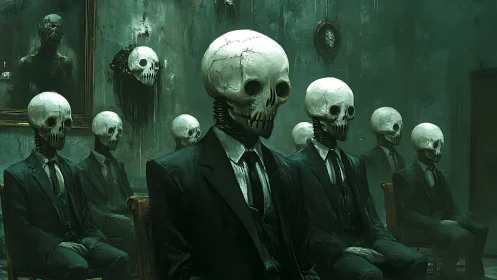 Boardroom of the Bone-Tied Gentlemen in emerald gloom.