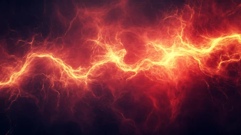 Fiery Electric Lightning Bolt on Dark Background, Digital Art.