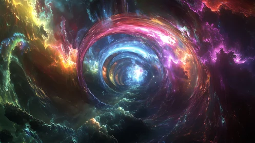 Multicolored fractal vortex tunnel in luminous interstellar nebula