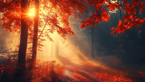 Golden Sunrise Through Autumn Forest Magic
