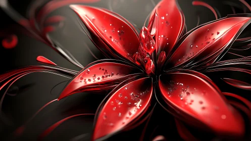 Specular red 3D floral form rendered with high-gloss shaders