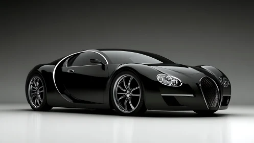 Black two door sports coupe is rendered in studio lighting