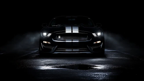 Midnight muscle prowler with racing stripes and stormy glare.
