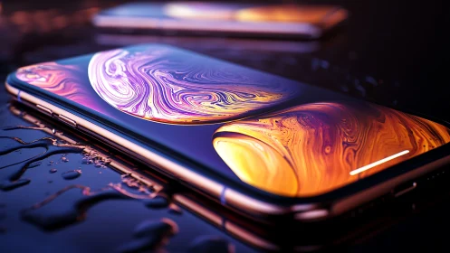 Luminescent smartphone close-up with liquid display glow.