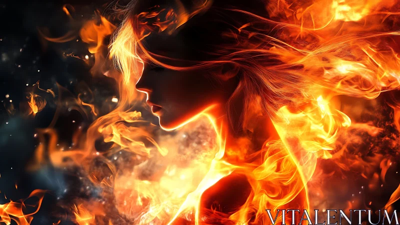 Dynamic Fire and Flames Against Black Background.