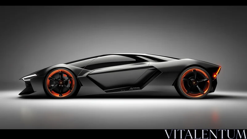 Futurist supercar side profile in glossy 3D studio render.