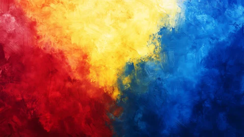 Triadic red yellow blue abstract brushstroke field.