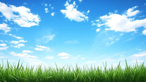 Vibrant green grass under bright blue summer sky.