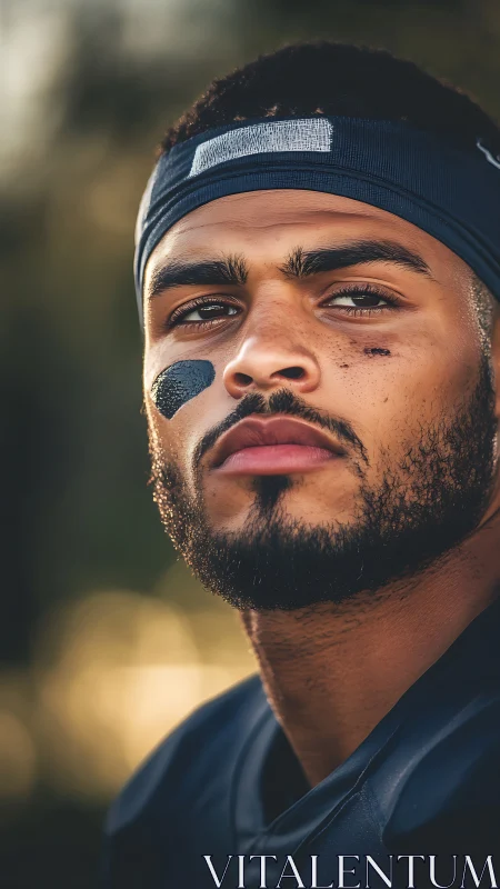 Sunlit game face capturing quiet grit and calm resolve.