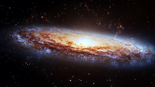 Edge-on spiral galaxy with luminous core and complex dust lanes