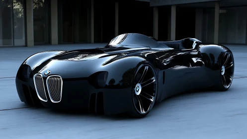 Sleek black BMW concept roadster with sculpted bodywork.