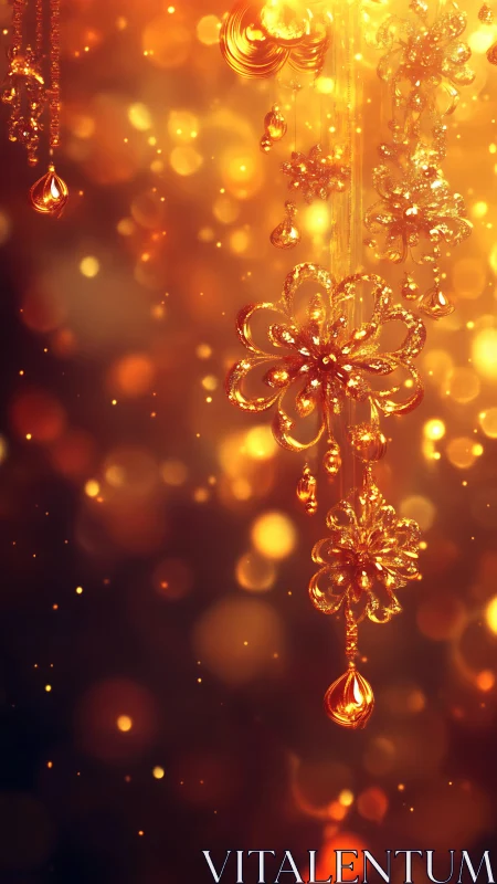 Golden glass blossoms glow gently in a warm festive light