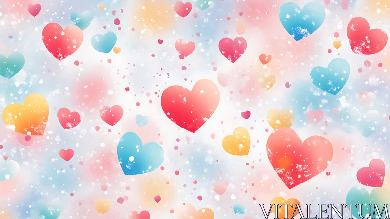 Kaleidoscope of Floating Hearts Dancing Through Pastel Clouds