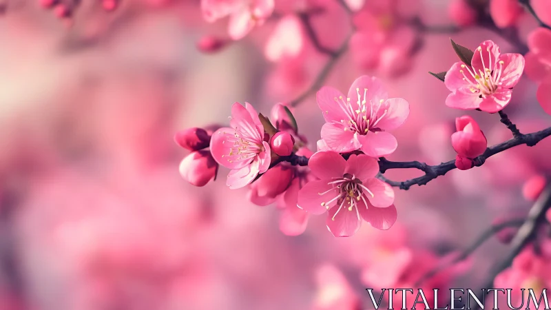 Delicate Pink Blossoms Dance Gently on Spring Branches