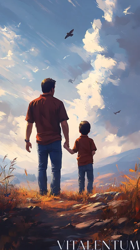 Quiet hillside walk under a wide, daydreaming sky.