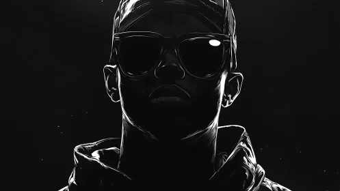 Silhouetted hooded figure rendered in high contrast lighting